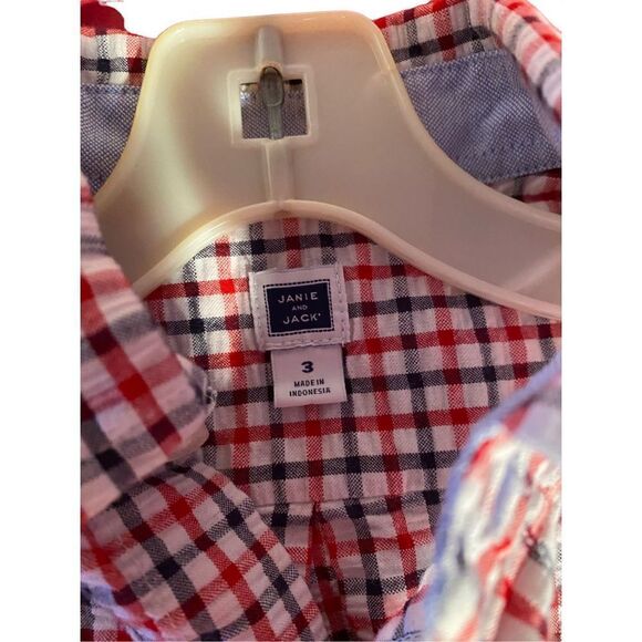 Janie and Jack boys, red and blue checkered, long sleeve button up shirt size 3 - Picture 4 of 4